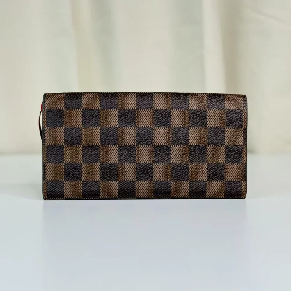 Louis Vuitton Damier Ebene Wallet with Red Button Classic Checkered Desiign